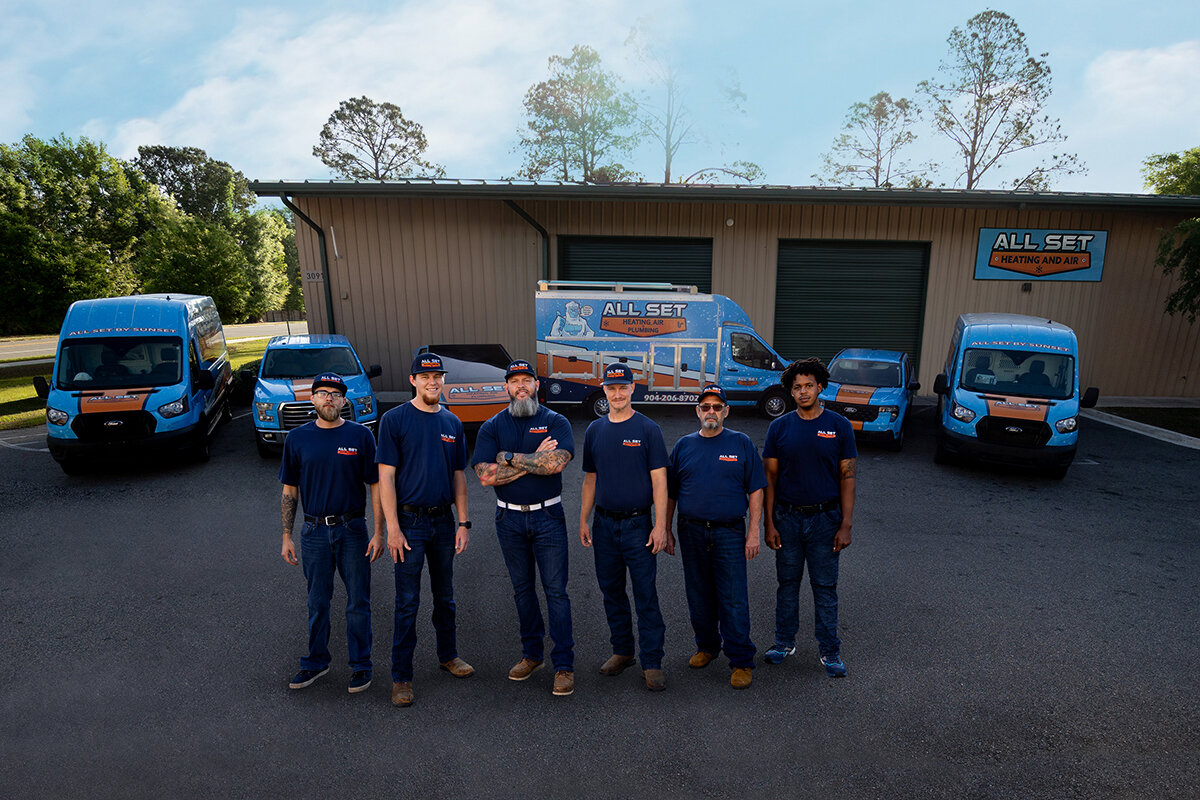 All Set commercial HVAC maintenance technician servicing a rooftop unit