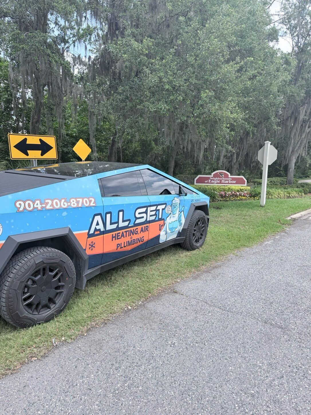 All Set service van at the Neighborhoods of Eagle Harbor entrance on Fleming Island, FL
