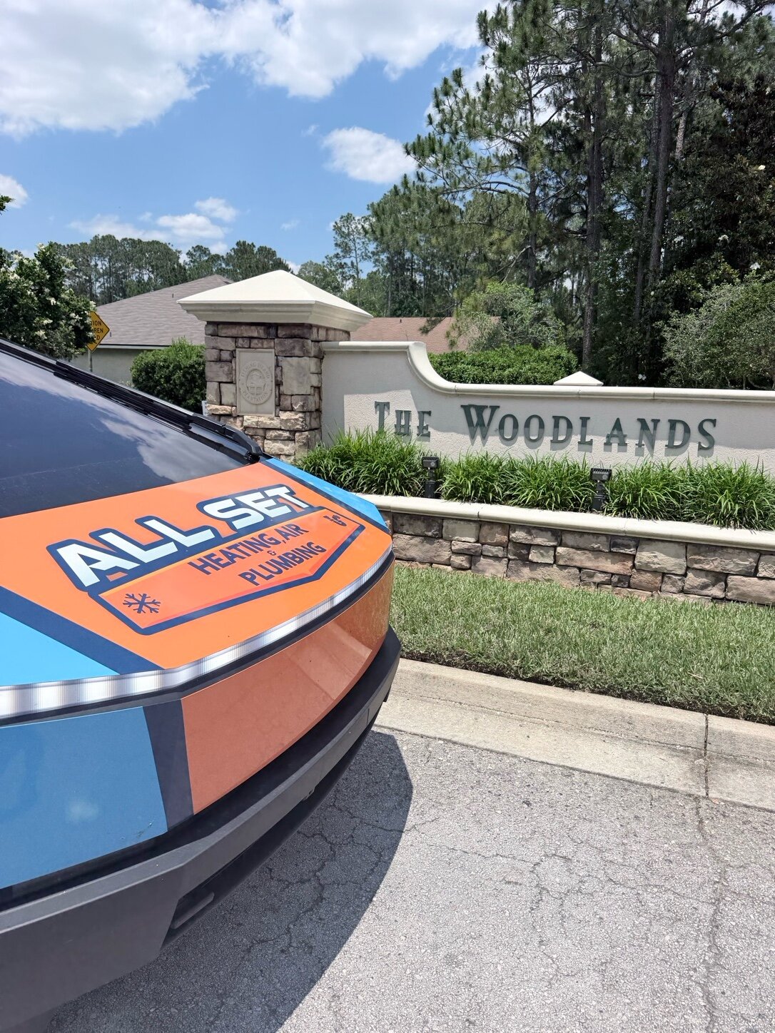 All Set service van at The Woodlands entrance on Fleming Island, FL